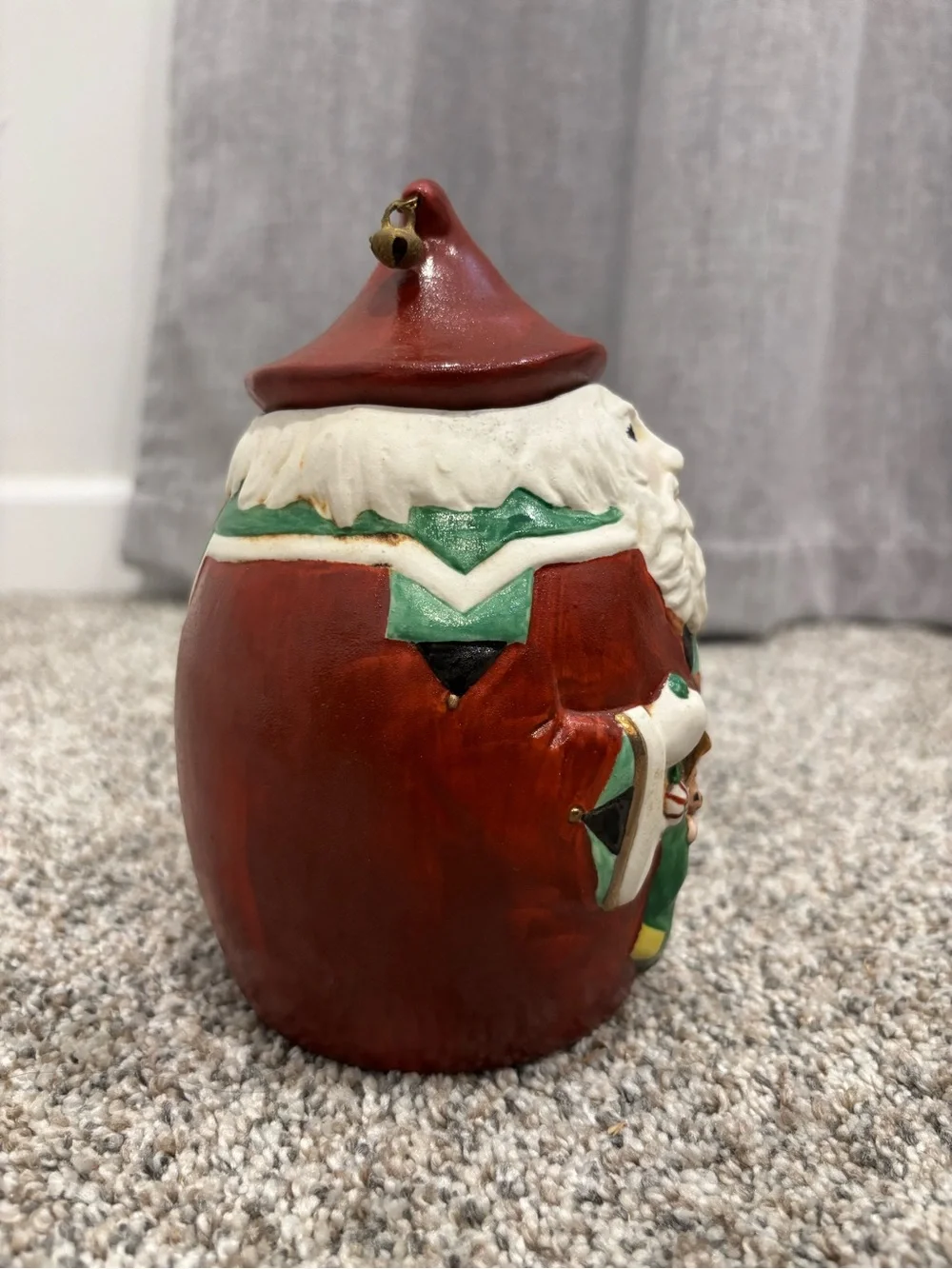 Vintage Hand Painted Festive Red Santa Clause Figurine Holiday Candy Jar Decor